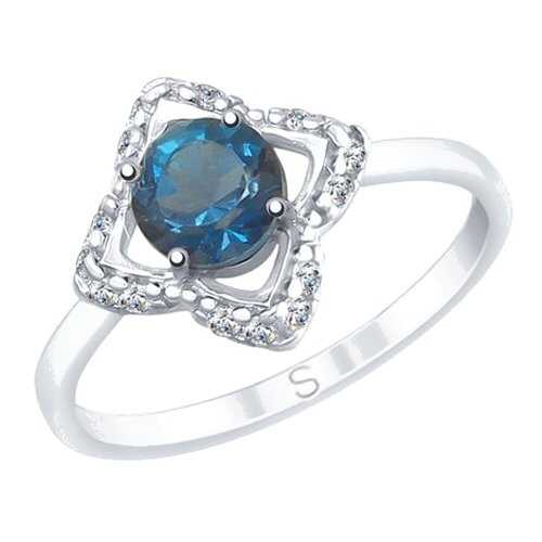 Кольцо женское SOKOLOV из серебра с синим топазом и фианитами 92011728 р.19 в Swatch